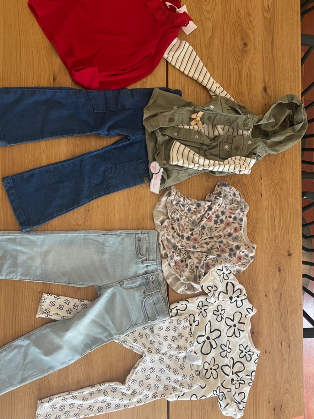 4T Carter's Girls Mixed Outfit Set - Red, Olive, Navy, Light Blue, Floral